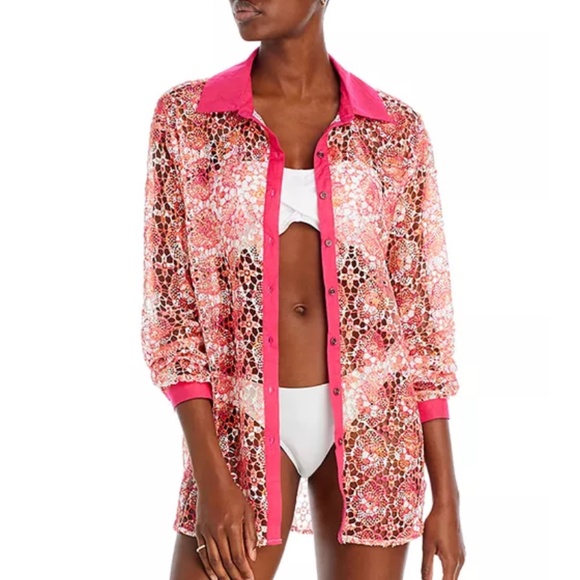 Ramy Brook Gary Princed Lace Swim Cover Up Shirt - Picture 2 of 8